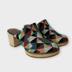 Ariana Bohling Anthropologie Mosaic Wood-Heeled Clog Mules Size 38